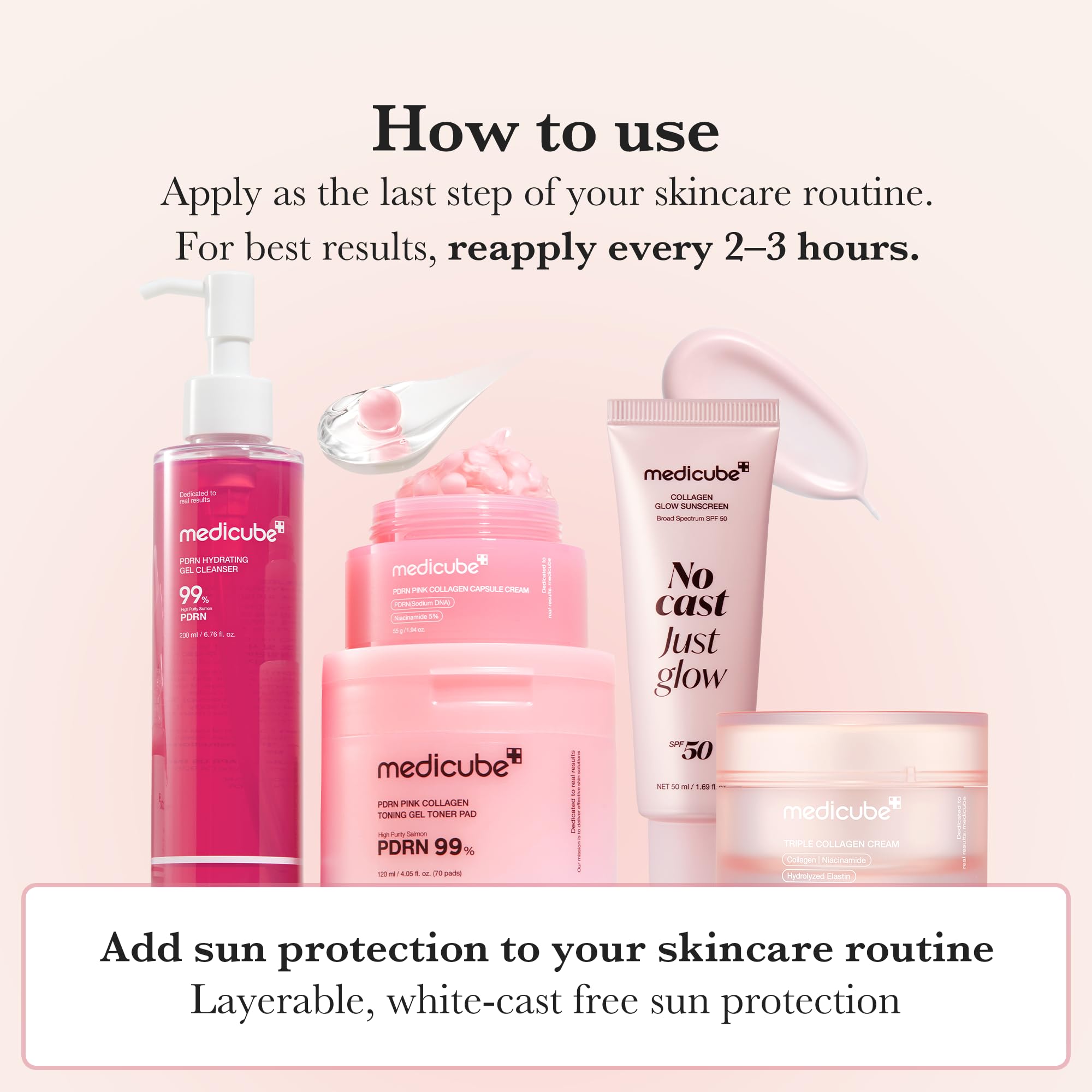 medicube Sunscreen No Cast Just Glow Collagen, SPF 50 | SPF 50 Hydrating Face Sunscreen - Lightweight & Non-Sticky Formula, Peptide & Cica for Soothing & Glow, Korean Skincare