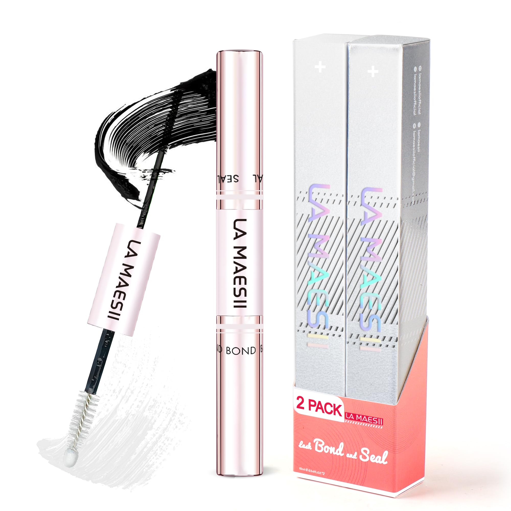 LA MAESII Lash Cluster Glue, 2 in 1 Lash Bond and Seal, Black Eyelash Glue | 10ml,Waterproof, Long Lasting 72H+, Latex Free, Quick Dry, for Sensitive Eyes,DIY at Home Use