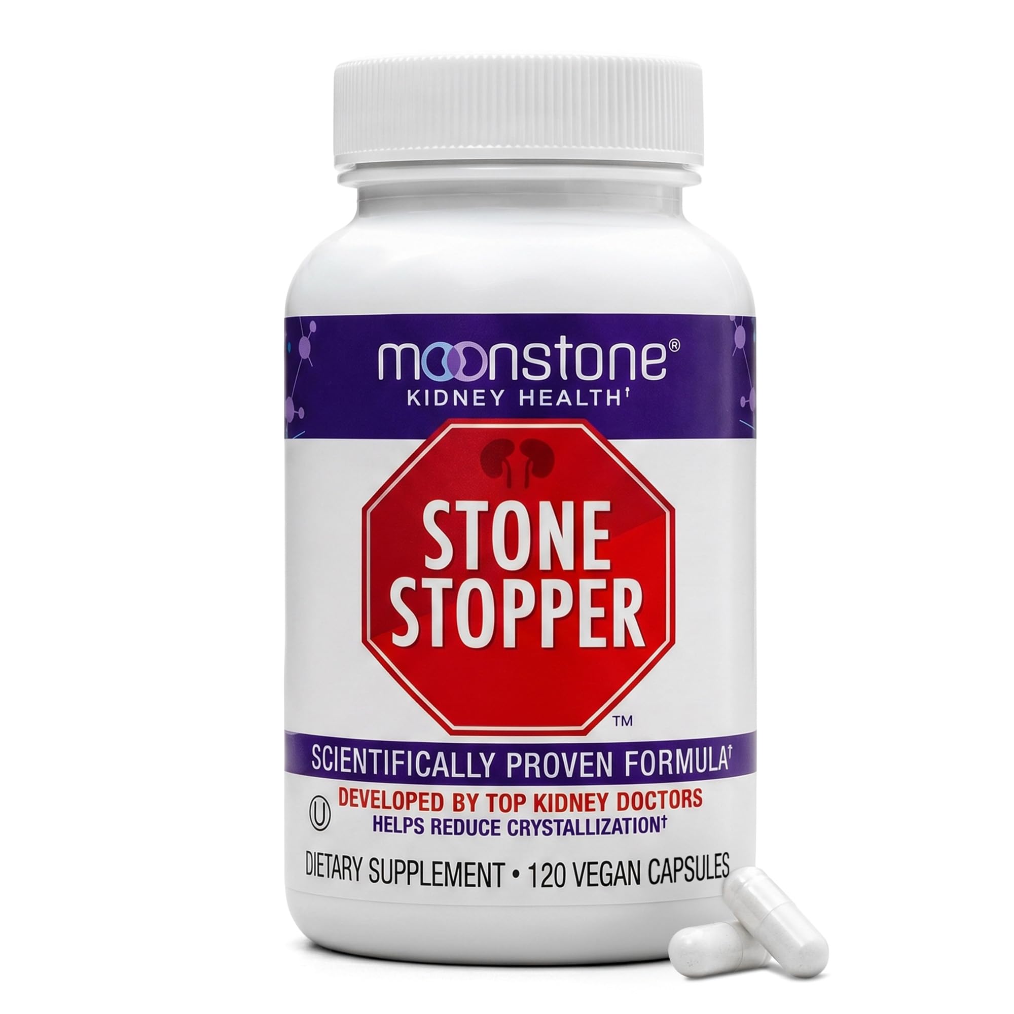 Moonstone Stone Stopper Capsules, Kidney Stone Prevention, Calcium Oxalate Protector, Alkali Citrate Support Supplement, Developed by Urologists to Support Kidney Health, 30 Day Supply (120 Count)