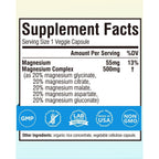 Terranics 5-in-1 Magnesium Complex Supplement 500mg, 120 Vegan Capsules | 5 Forms High Absorption Magnesium Glycinate Citrate Malate Aspartate Gluconate for Sleep Heart Health, Non-GMO