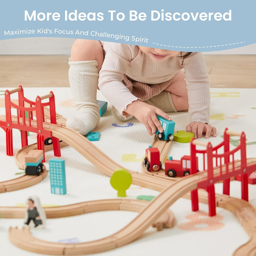 Buy now Tiny Land Wooden Train Set for Toddler - 39 Pcs- with Wooden Tracks Compatible with Major Brands - Expandable, Changeable-Train Toy for 3 4 5 Years Old Girls & Boys at indiglob india