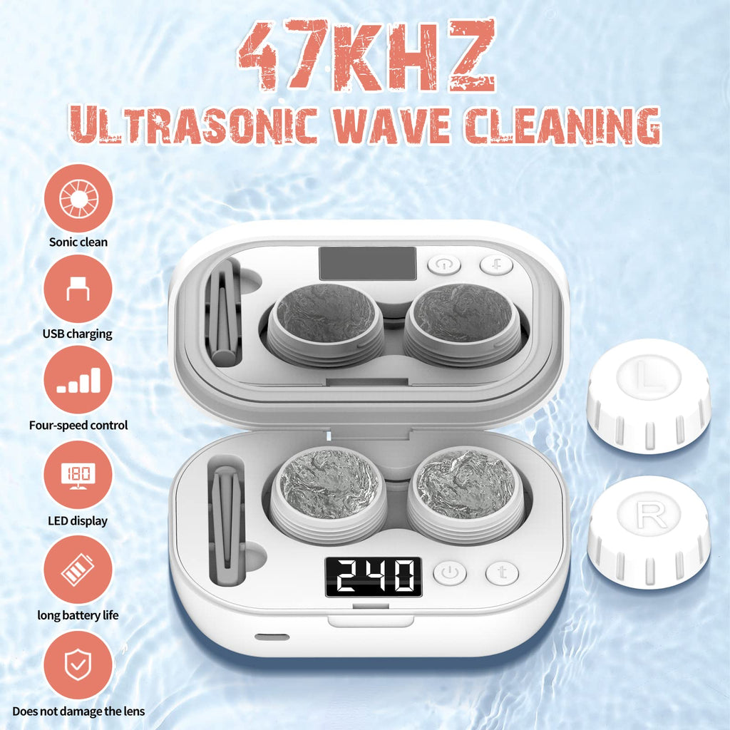 Portable Ultrasonic Contact Lens Cleaner with USB Charger - Fit Disposable Soft, Colored & RGP Lenses - Travel & Home (White)