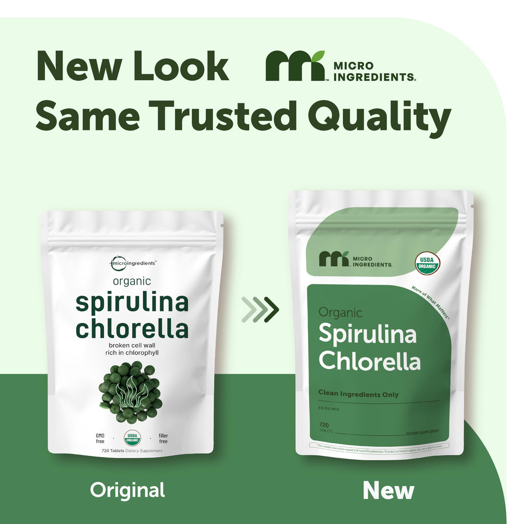 Micro Ingredients Organic Spirulina Chlorella Tablets, 720 Count | 4 Month Supply. 50/50 Algae Blend, Broken Cell Wall, Sunlight Grown. Contains Vegan Protein & Naturally Occurring Chlorophyll