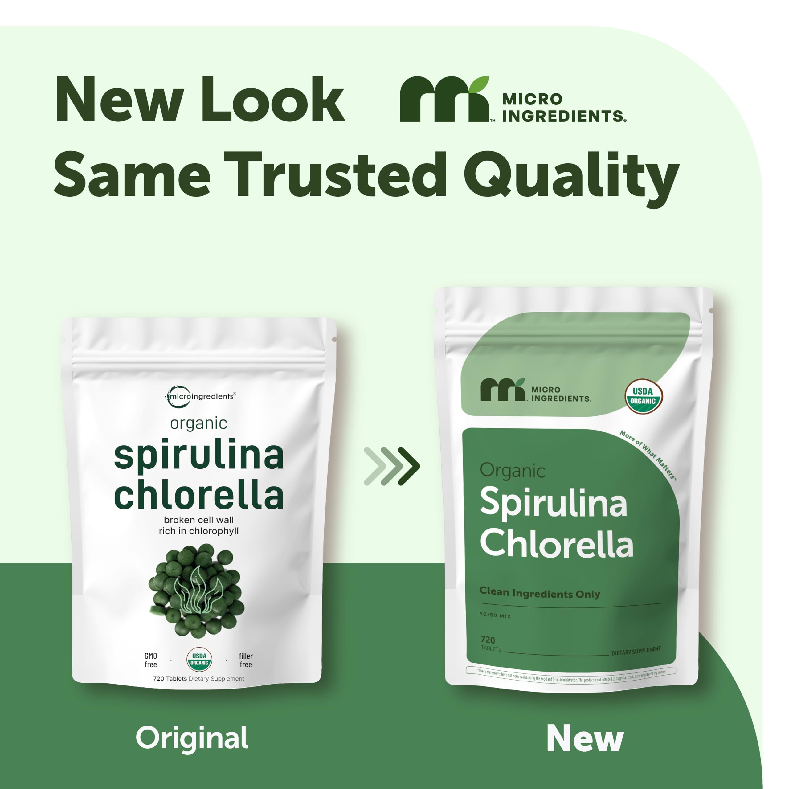 Micro Ingredients Organic Spirulina Chlorella Tablets, 720 Count | 4 Month Supply. 50/50 Algae Blend, Broken Cell Wall, Sunlight Grown. Contains Vegan Protein & Naturally Occurring Chlorophyll