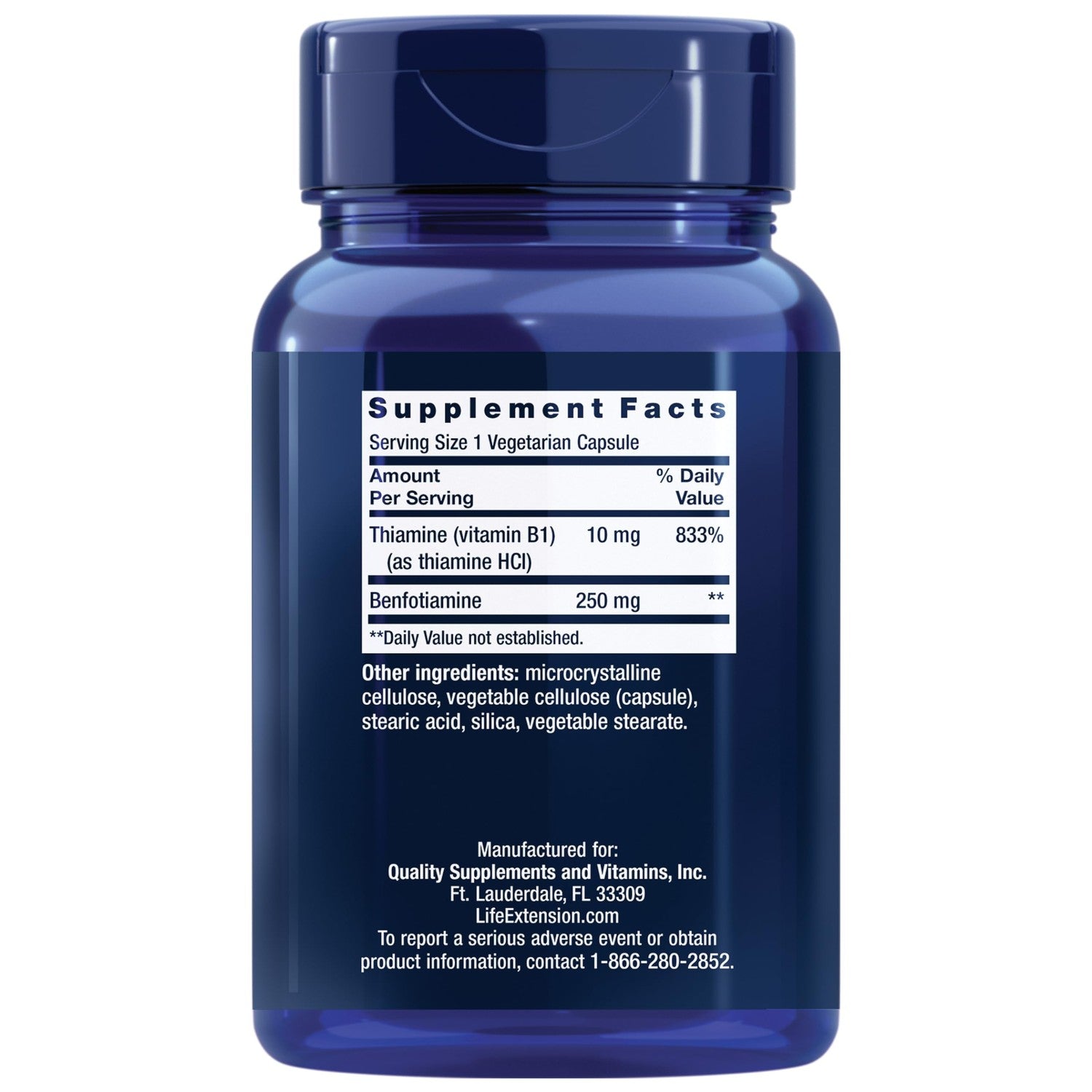 Life Extension Mega Benfotiamine, 250 mg, 120 Capsules | Fat-Soluble Thiamine, Ultra-Bioavailable Vitamin B1, Gluten-Free, Non-GMO & Vegetarian