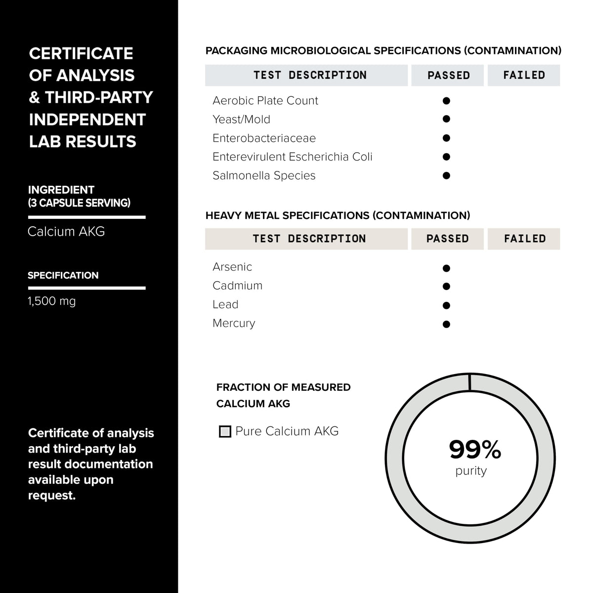 Toniiq 1500mg Ultra High Purity Ca AKG Supplement - 99%+