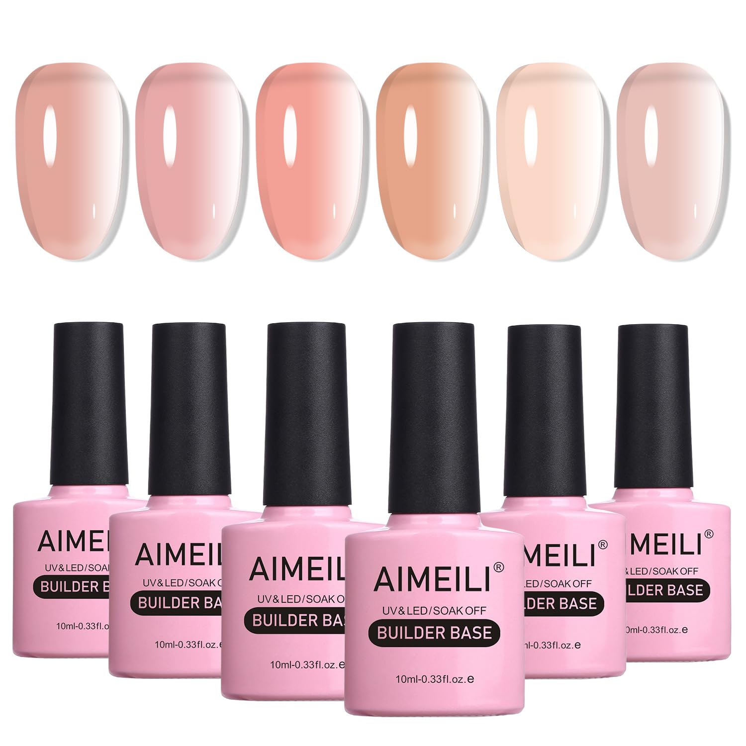 Buy now AIMEILI Builder Base Clear Sheer Color Gel, Hema Free, Cruelty Free, Vegan, No Need Slip Solution, Soak Off Gel Nail Polish 6pcs X 10ml - Kit Set 36 SET1 at indiglob india