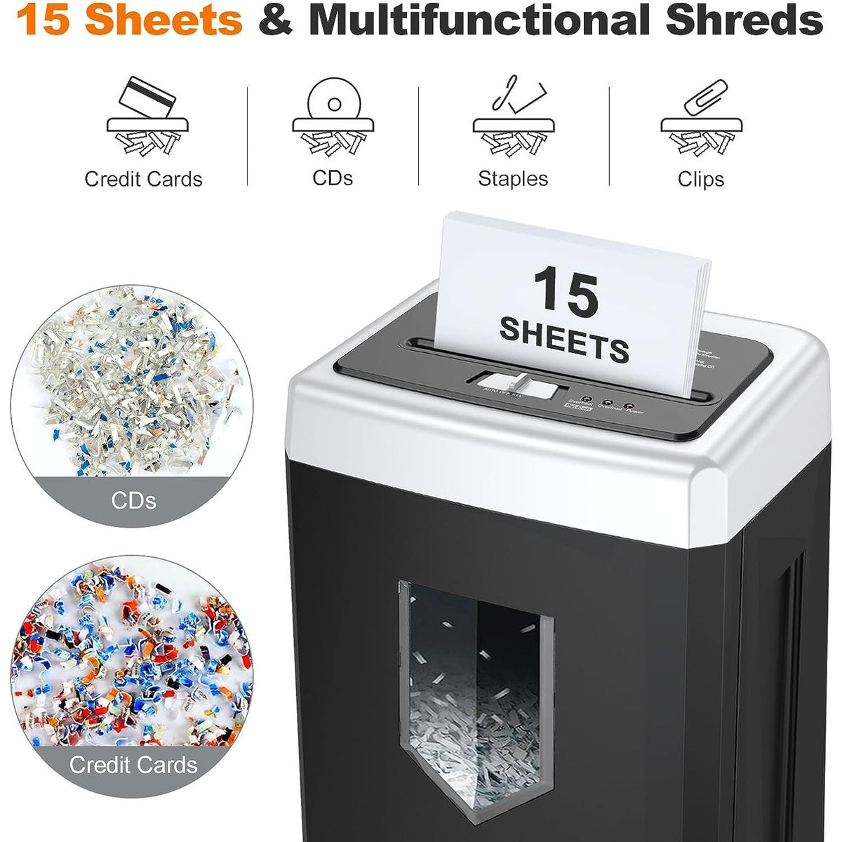 Bonsaii 15-Sheet Cross-Cut 40-Min Heavy Duty Paper Shredder for Home Office