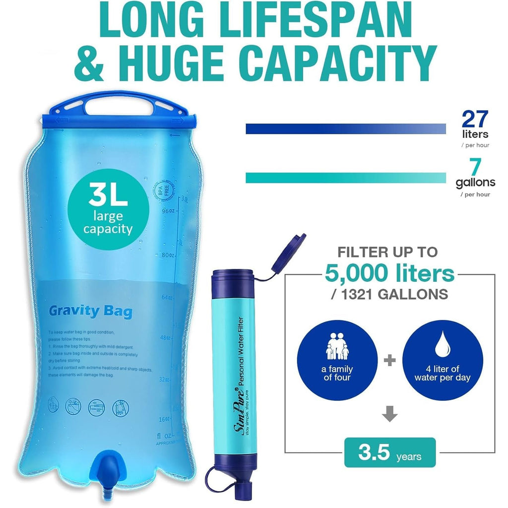 SimPure Portable Gravity-Fed Water Filter with 3L Bag