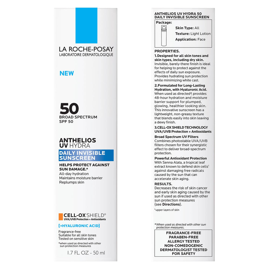 La Roche Posay Anthelios UV Sunscreen SPF 50, Daily Sunscreen for Face in 3 Formulas, UV Tone with Niacinamide, UV Hydra with Hyaluronic Acid, UV Clear with Azelaic Acid, Broad Spectrum Invisible SPF