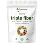 Micro Ingredients Organic Triple Fiber Powder, 2lb | Natural Prebiotic to Support Digestive & Gut Health | Soluble, Easily Digestible | Unflavored, Vegan