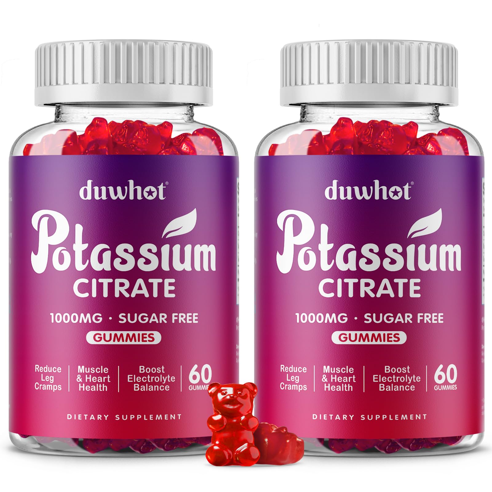 duwhot Potassium Citrate 1000mg Gummies, 60 Chewables | Potassium Supplement for Adults Women & Men, Support Leg Cramps & Muscle Health