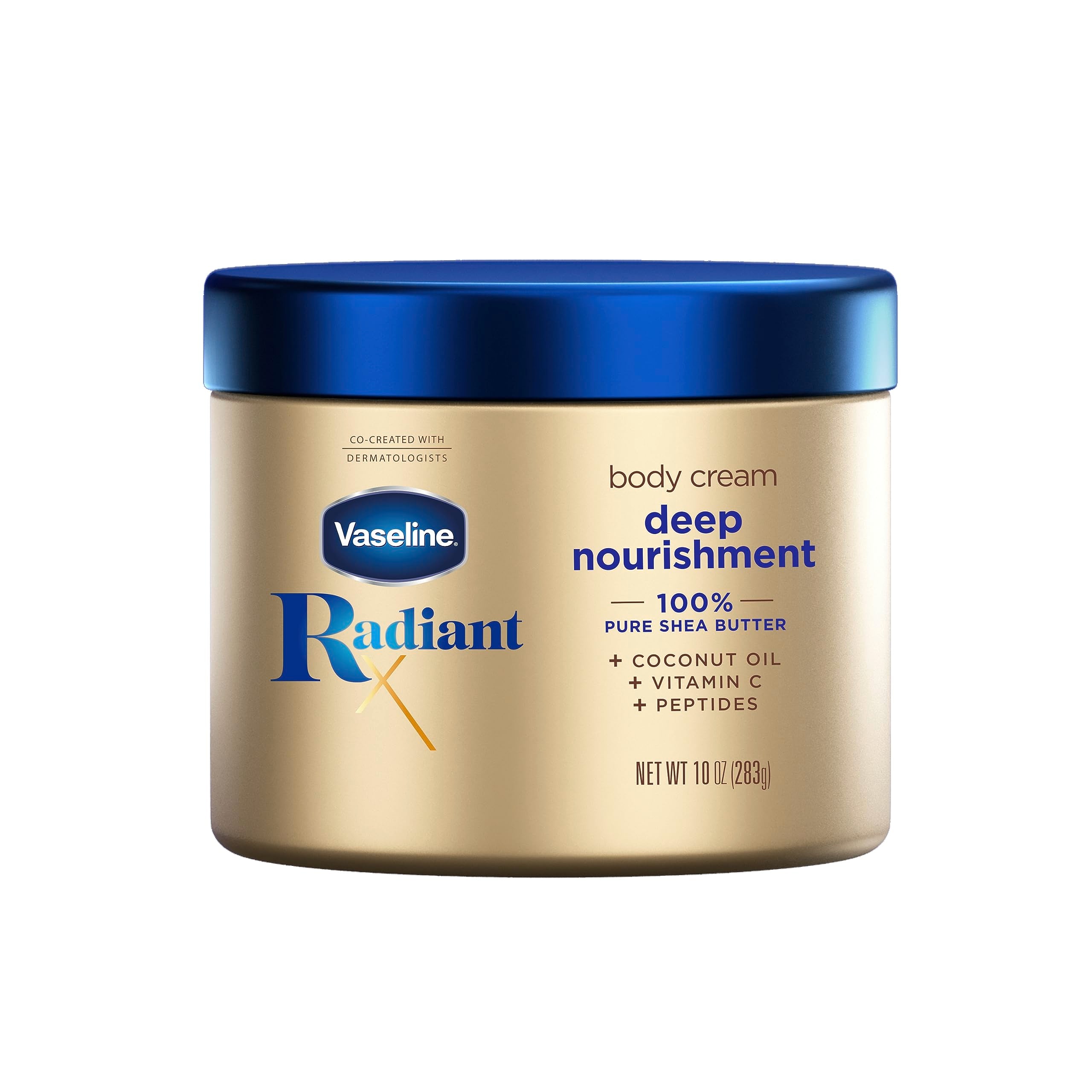 Vaseline Radiant X Deep Nourishment Body Cream 100% Pure Shea Butter, Coconut Oil, Vitamin C, & Peptides 10 oz (Pack of 6)