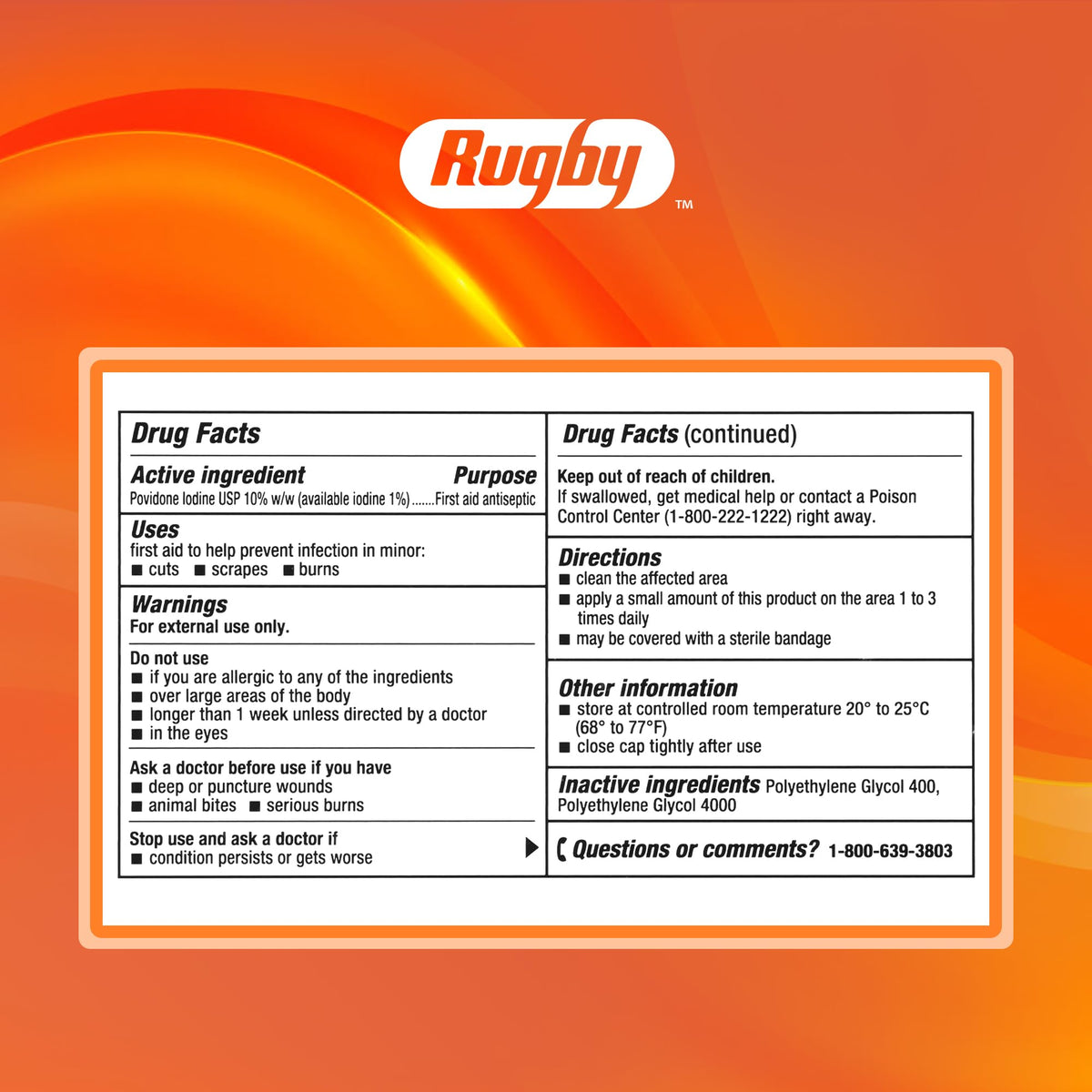 Rugby First Aid Antiseptic Ointment, Povidone Iodine USP 10%, 1 Oz