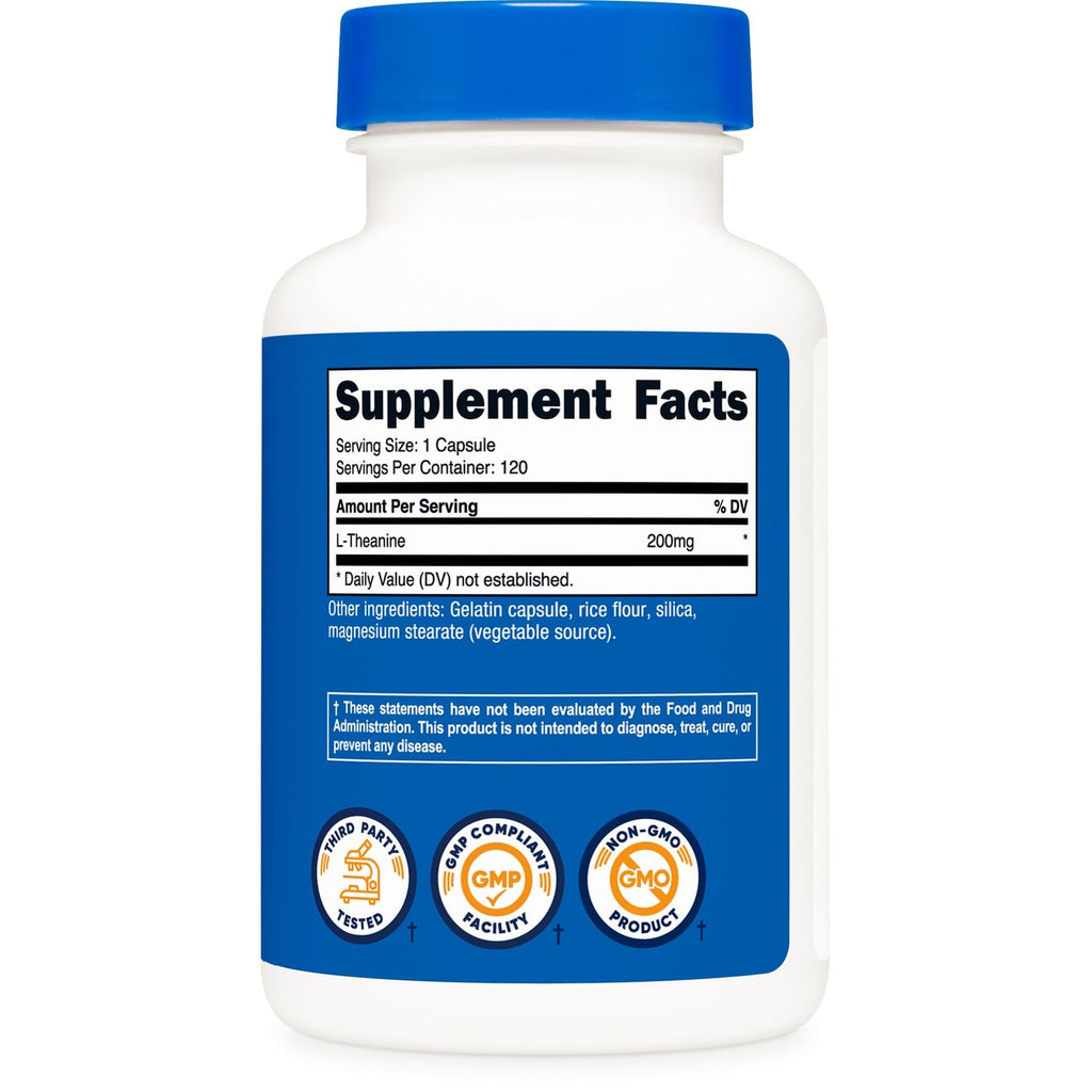 Nutricost L-Theanine 200mg, 120 Capsules, Double Strength, Gluten Free | GMO-Free