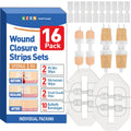 AZEN 16 Pack Wound Closure Strips, 4 Types Butterfly Bandages, Emergency Laceration Closure Kit, Repair Wounds Without Stitches, Quick Clot Zip Stitch Wound Closures Device