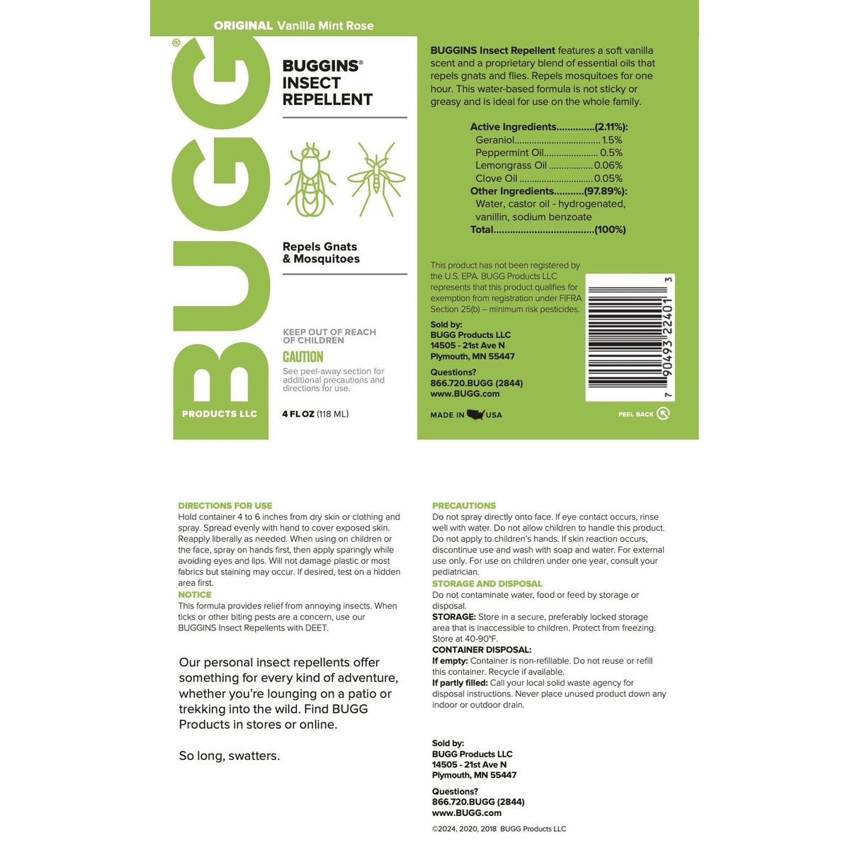 BUGGINS Original Insect Repellent - 4 oz Pump Spray Bottle - 2 Pack