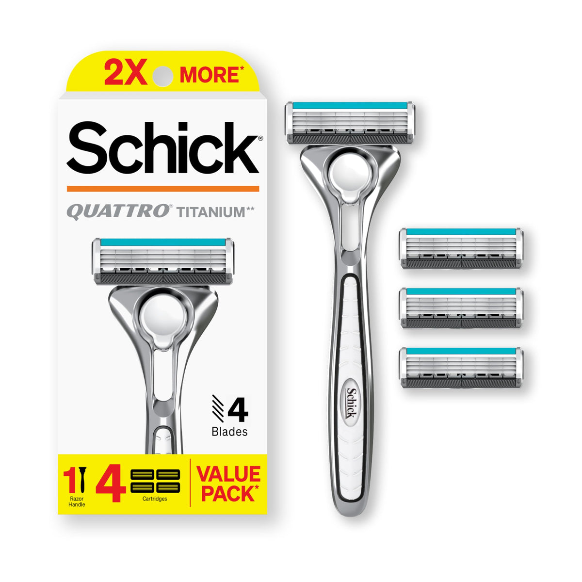 Schick Quattro Titanium 4-Blade Razors for Men, 1 Handle & 4 Refills