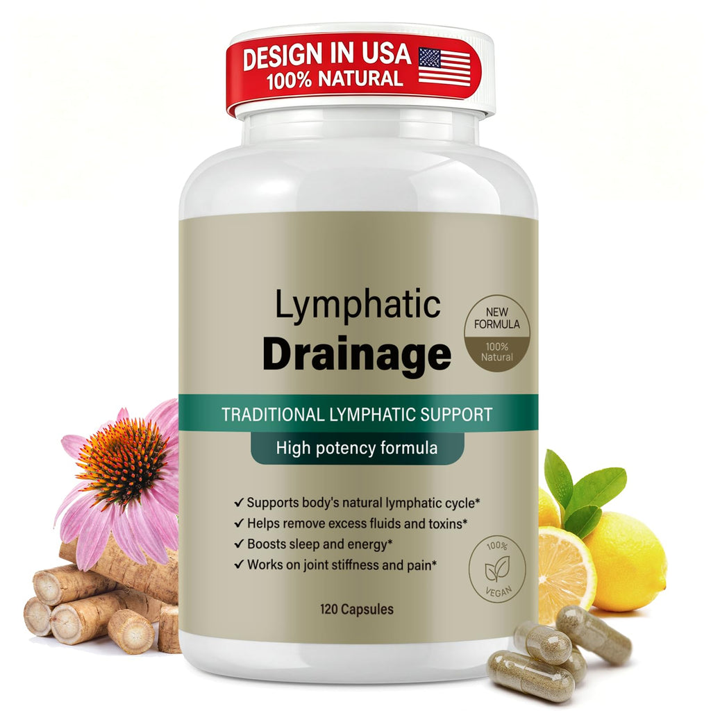Lymphatic Drainage Supplements, Lymphatic Drainage Capsules for Immune Health & Fluid Balance – Natural Herbal with Echinacea, Dandelion & Burdock Root, Non-GMO, Vegan, Gluten Free - 120 Capsules