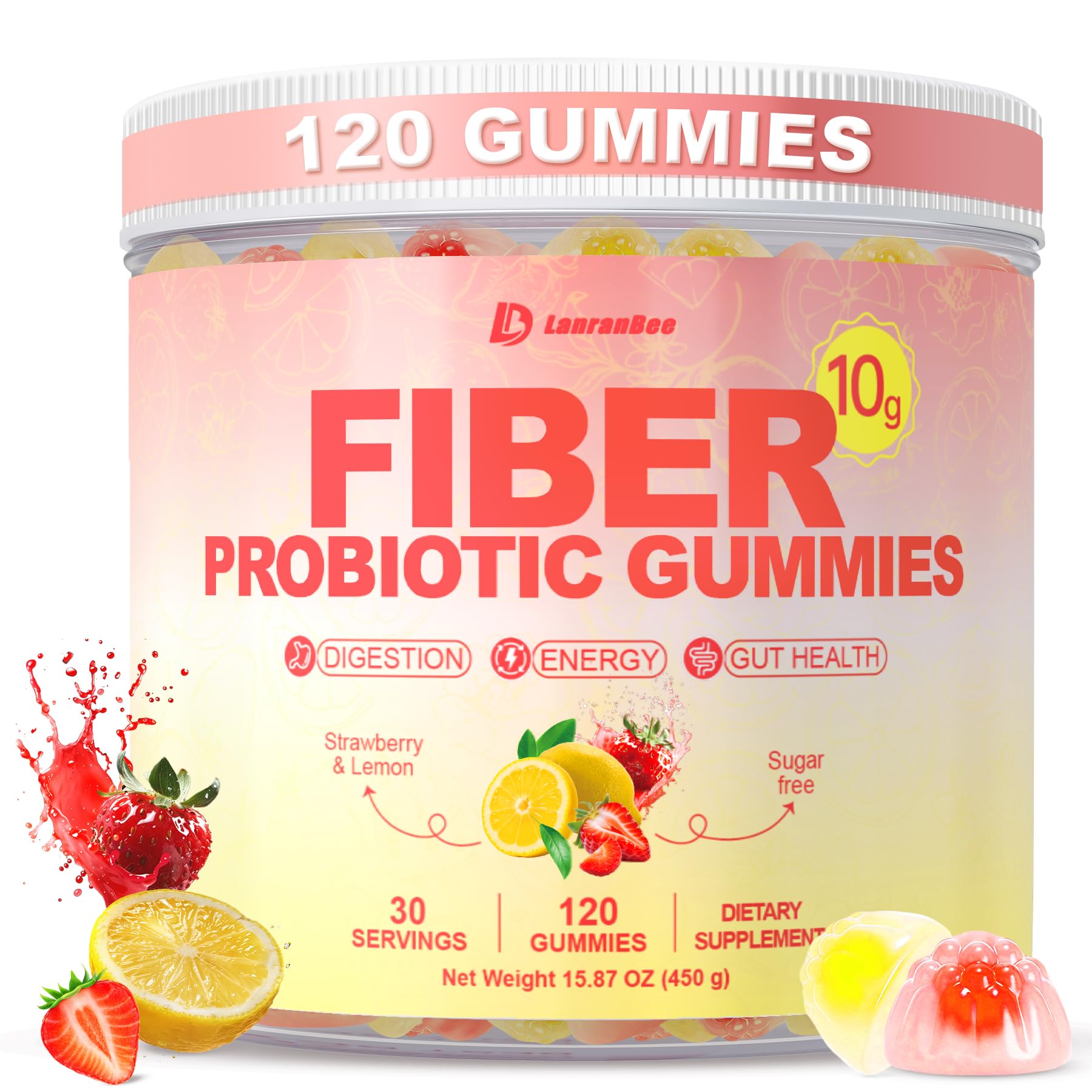 10g Fiber Gummies for Adults & Women Sugar Free High Fiber Supplement | with Probiotics, Organic Super Greens & Digestive Enzymes, Supports Gut Health, Energy & Regularity, Vegan, 120 Count