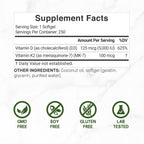 DEAL SUPPLEMENT Vitamin D3 5,000 IU + K2 MK7 100mcg Softgels | 2-in-1 Complex with Virgin Coconut Oil | Supports Heart, Bone, Teeth & Immune Health | Easy to Swallow