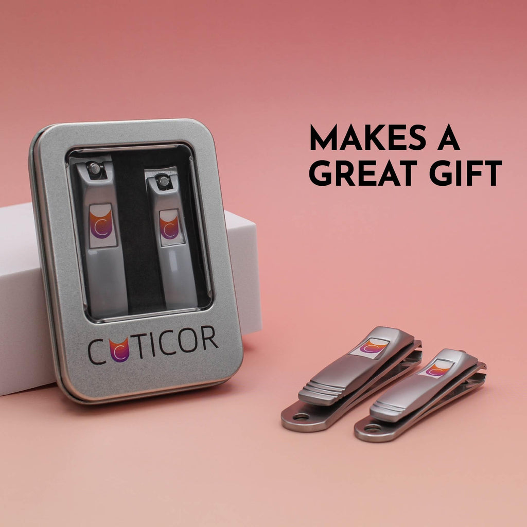 CUTICOR Stainless Steel Nail Clipper Set for Thick Nails with Travel Tin