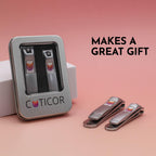 CUTICOR Stainless Steel Nail Clipper Set for Thick Nails with Travel Tin