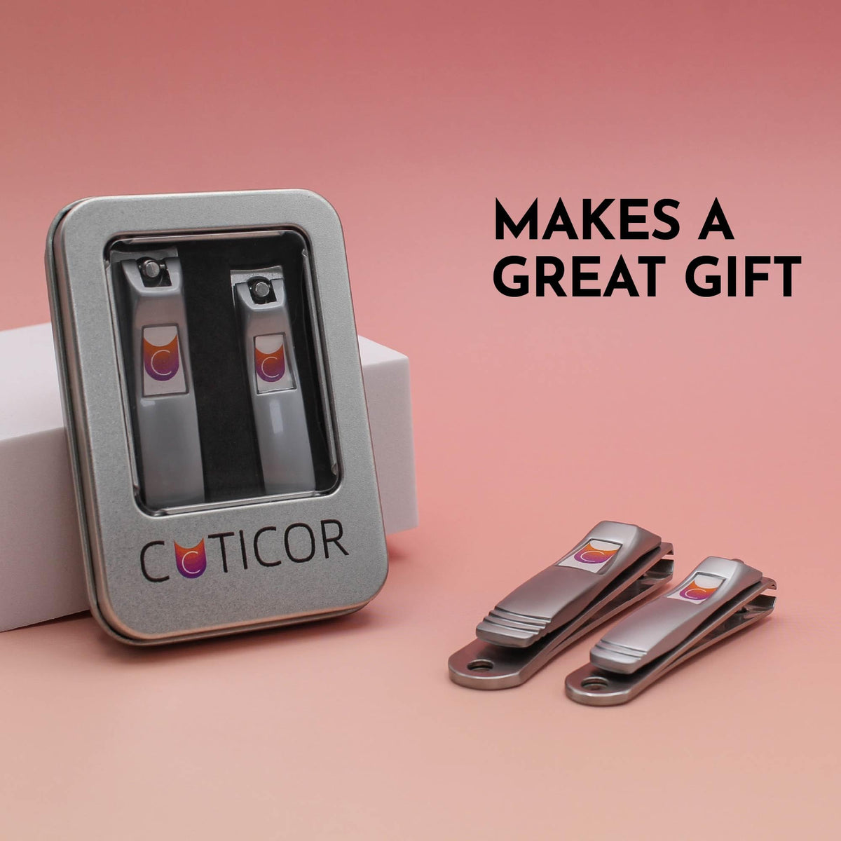 CUTICOR Stainless Steel Nail Clipper Set for Thick Nails with Travel Tin