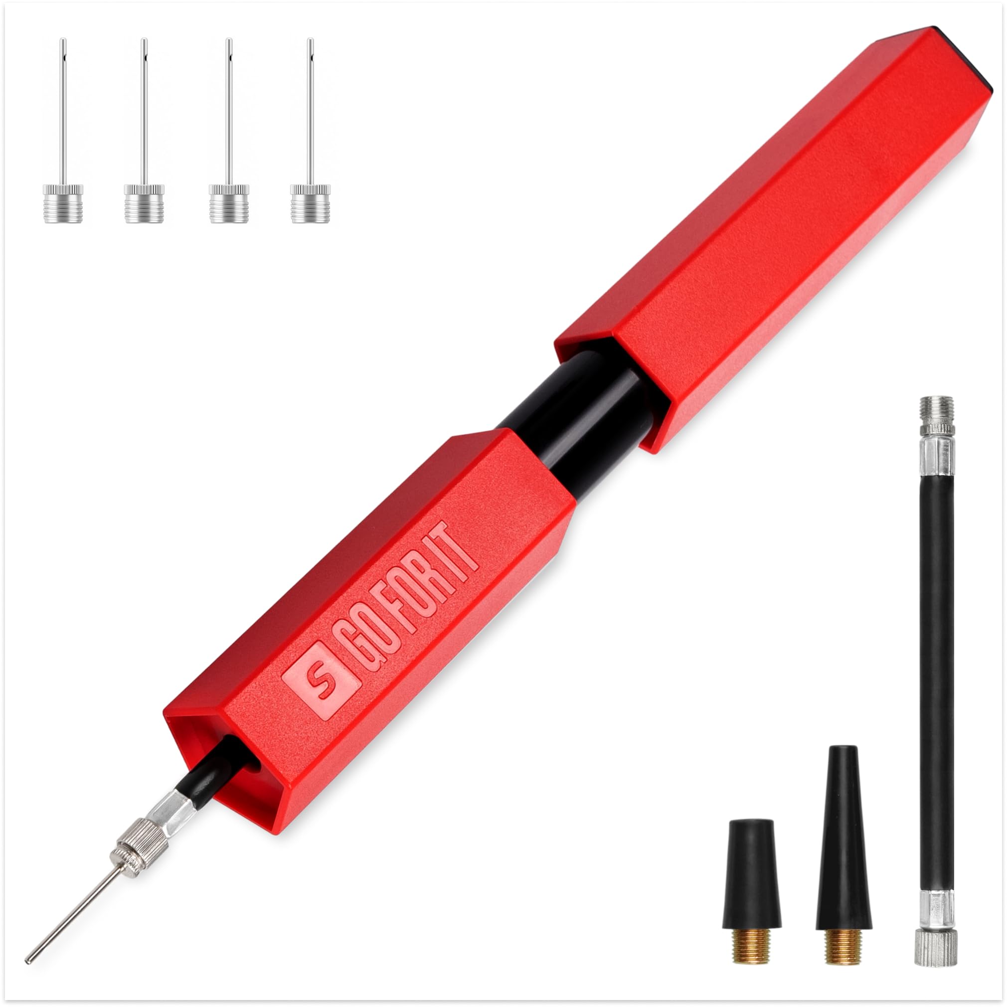Buy now SPORTBIT Ball Pump for Sports Balls - Push & Pull Inflating System - Hand Pump for All Exercise Balls - Volleyball Pump, Basketball Inflator, Football & Soccer Ball Air Pump - Goes with 5 Needles Set Full Red at indiglob india