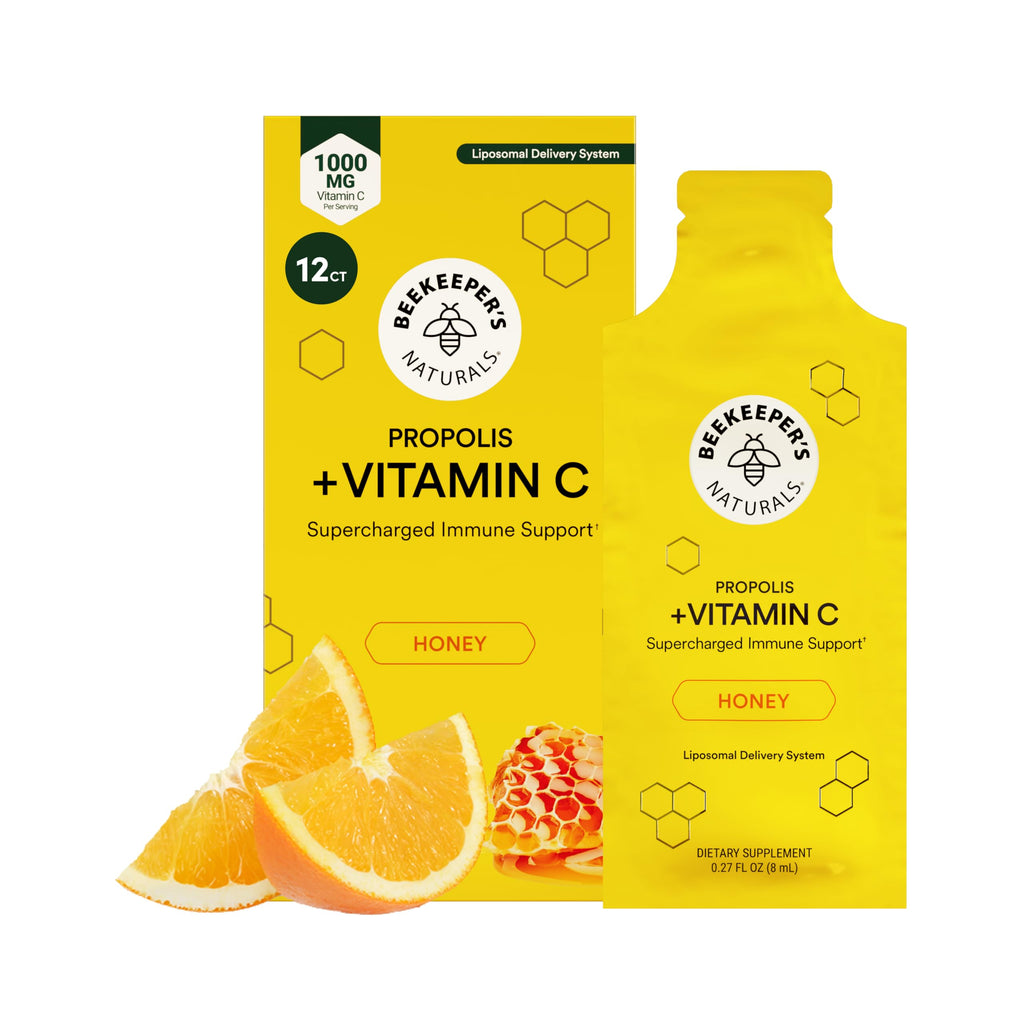 Beekeeper's Naturals Liposomal Vitamin C (1000mg) + Propolis Packets, 30 Ct | Propolis & Organic Honey, Supercharged Immune Support, Increased Bioavailability, Max Absorption