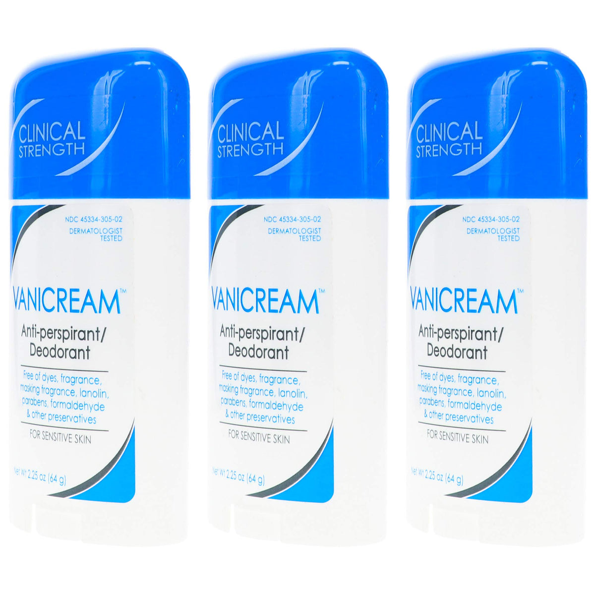 Vanicream Anti-Perspirant - Deodorant Clinical Strength For Sensitive Skin, 2.25 Oz Pack of 3
