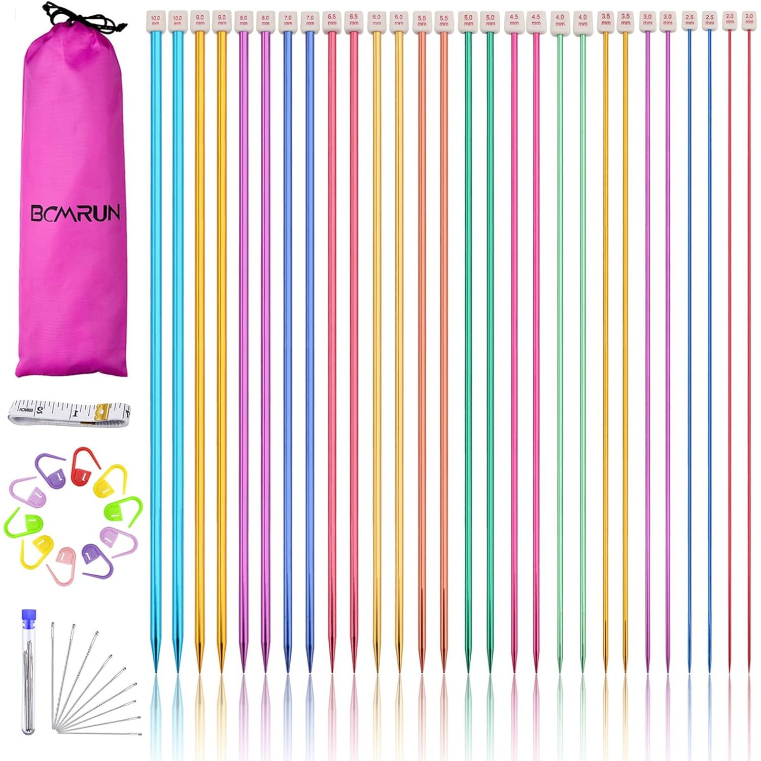 Buy now BCMRUN 28Pcs/14 Pairs Stainless Steel Knitting Needles Set, Colored Straight Single Pointed Metal Knitting Needles, 14 Size from 2.0mm-10.0mm, 13.8 Inches Length for Handmade DIY Knitting (35cm) 25cm at indiglob india