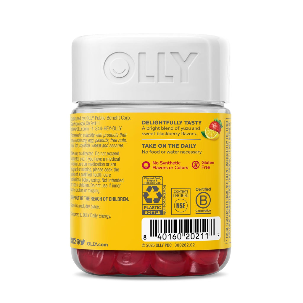 OLLY Extra Strength Daily Energy, Vitamin B12, CoQ10, Berry Yuzu - 60 Count