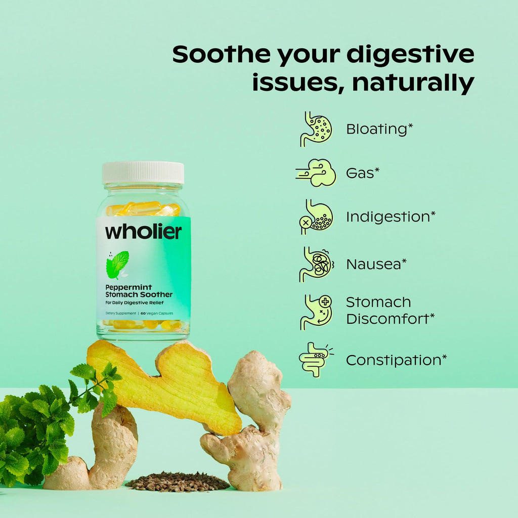 wholier Peppermint Stomach Soother, Ginger, Fennel & Spearmint, 60 Capsules