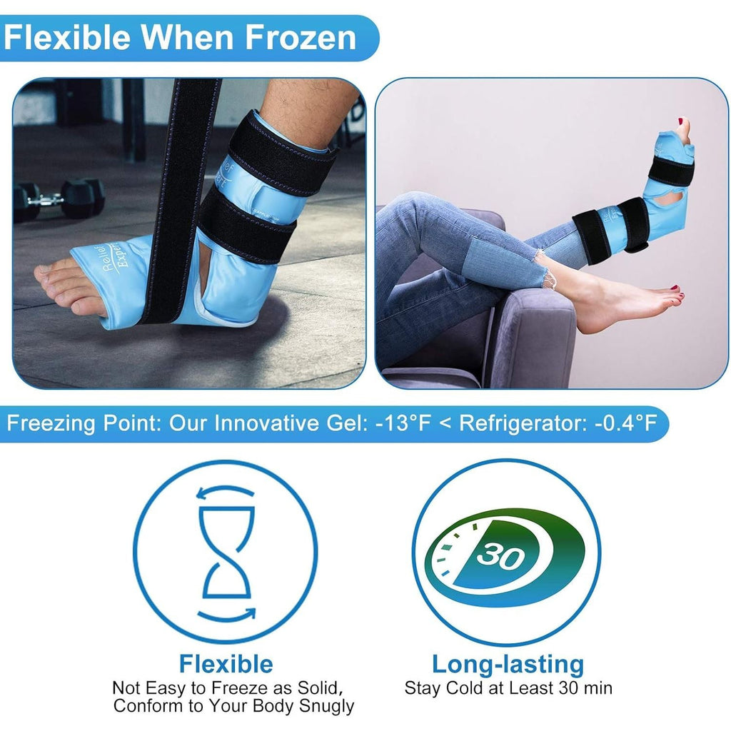 Buy now Relief Expert Ankle Ice Pack Wrap â€“ Reusable Cold Gel Pack for Foot and Heel, Dual-Sided Design with Soft Plush Lining, Flexible Cold Compress for Achilles and Ankle Support, Blue at indiglob india