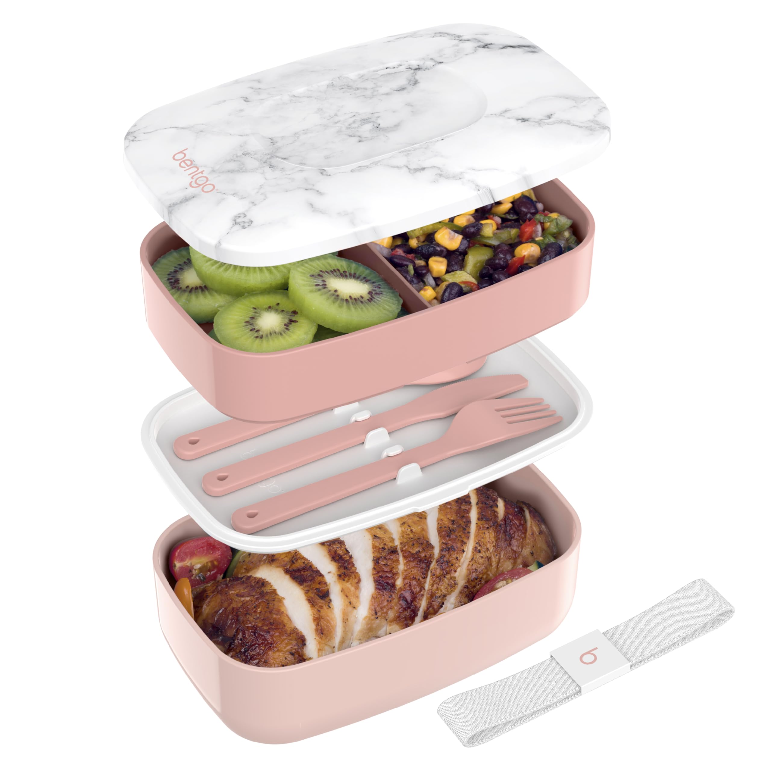 Buy now Bentgo Classic - Adult Bento Box, Stackable 3-Compartment Lunch Box with Removable Utensil Set and Sealing Strap, BPA-Free, Food Container Ideal for Meal Prep, Work, and On the Go (Blush Marble) Blush Marble at indiglob india
