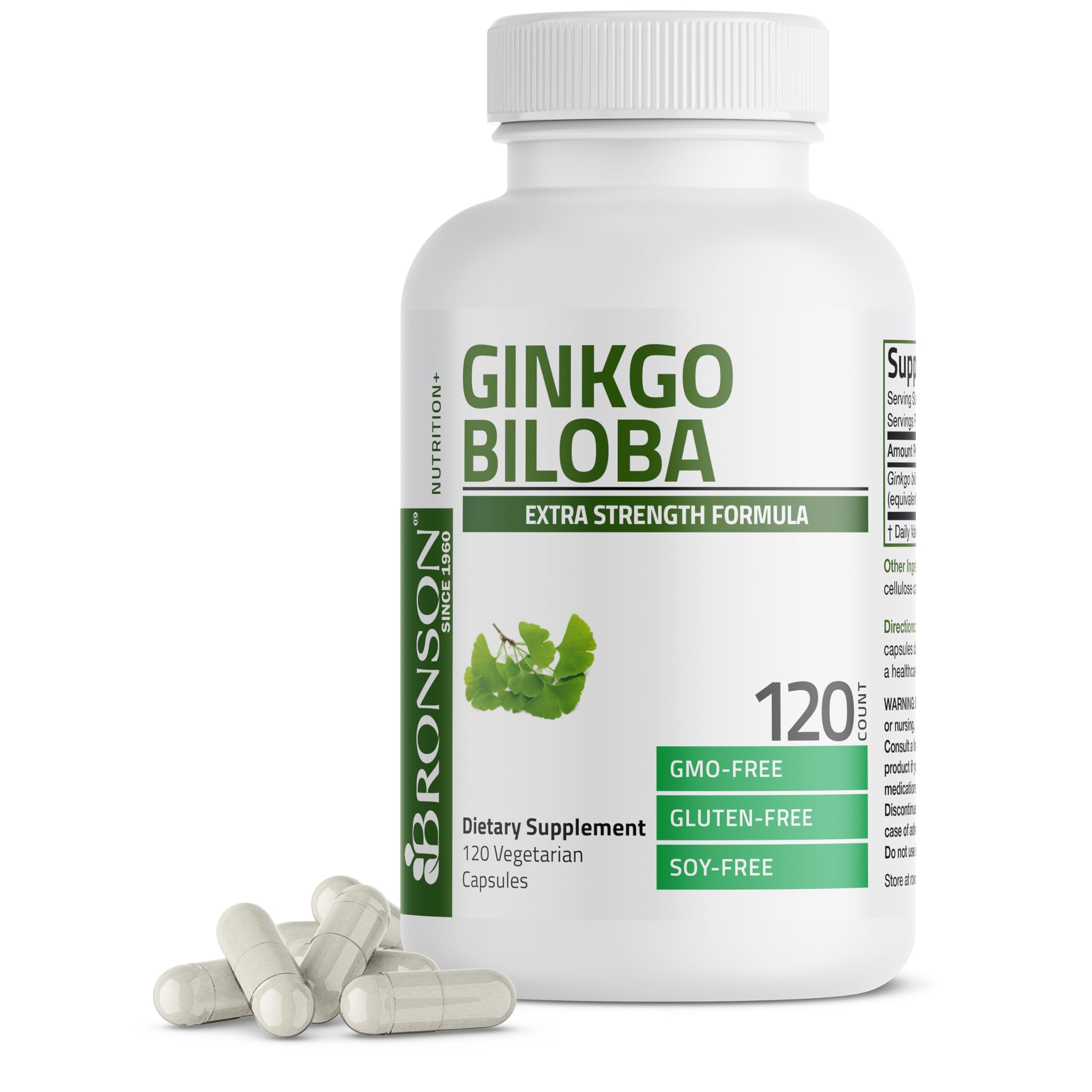 Bronson Ginkgo Biloba Extra Strength Brain & Memory Support 120 Capsules | Vegetarian, Non-GMO, Gluten Free, Soy Free, Memory, Cognitive & Brain Health Support