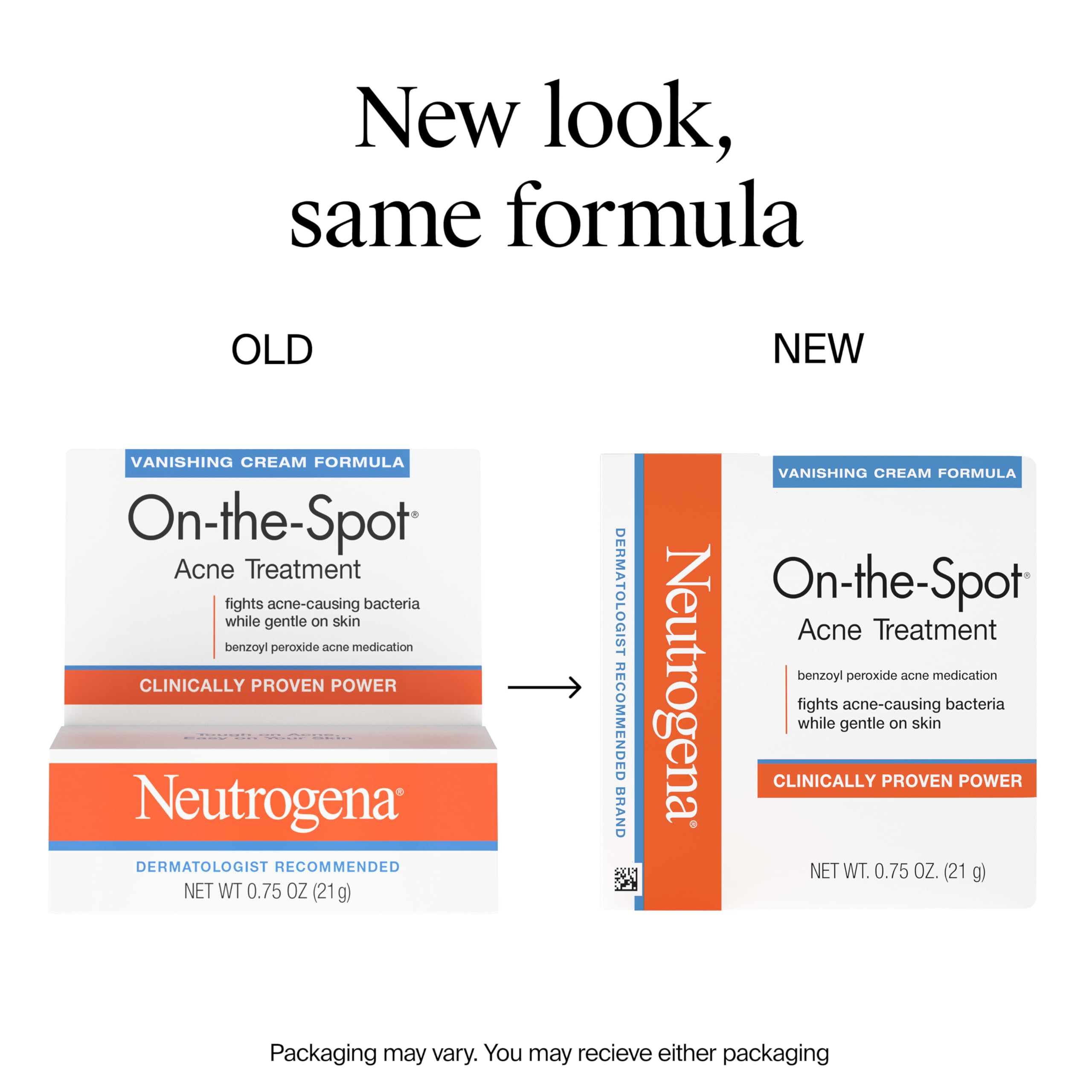Neutrogena On-The-Spot Acne Spot Treatment Cream, 0.75 oz | 2.5% Benzoyl Peroxide, Gentle Blemish Medicine, Acne-Prone Skin, Vanishing Formula, Clinically Proven Day-1 Results