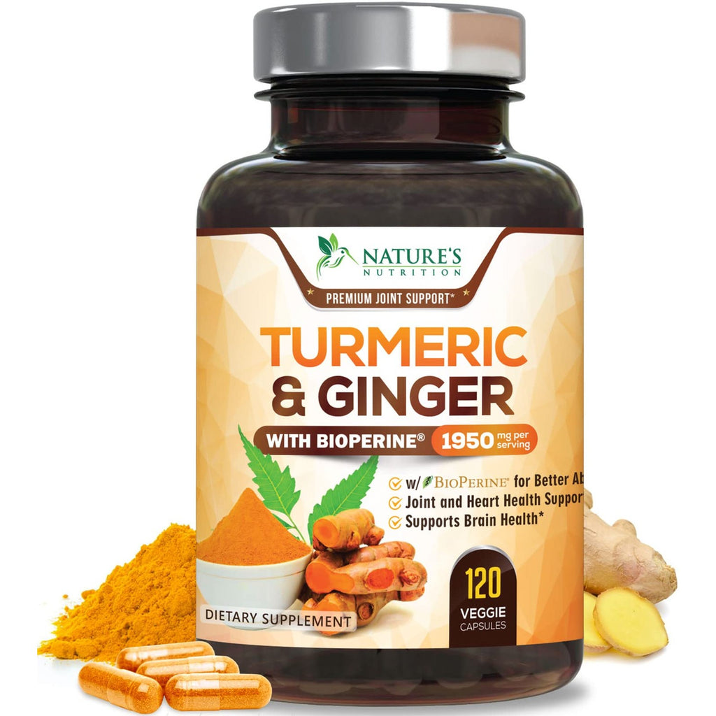 Turmeric Curcumin Supplement - 95% Curcuminoids with Organic Turmeric & Ginger, BioPerine Black Pepper Extract for Best Absorption, Natural Vegan Joint Support, Non-GMO, Bottled in USA - 240 Capsules