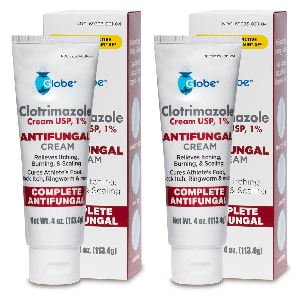 Globe Clotrimazole Antifungal Cream 1% USP, 4 oz (2 Pack), Anti Fungal