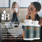 Bronson Vitamin K2 MK-7 100 mcg, K2 as MK7 Menaquinone, 120 Tablets | Helps Transport Calcium to Bones, Biologically Active Longer than Vitamin K1, Non-GMO, Gluten-Free & Soy-Free