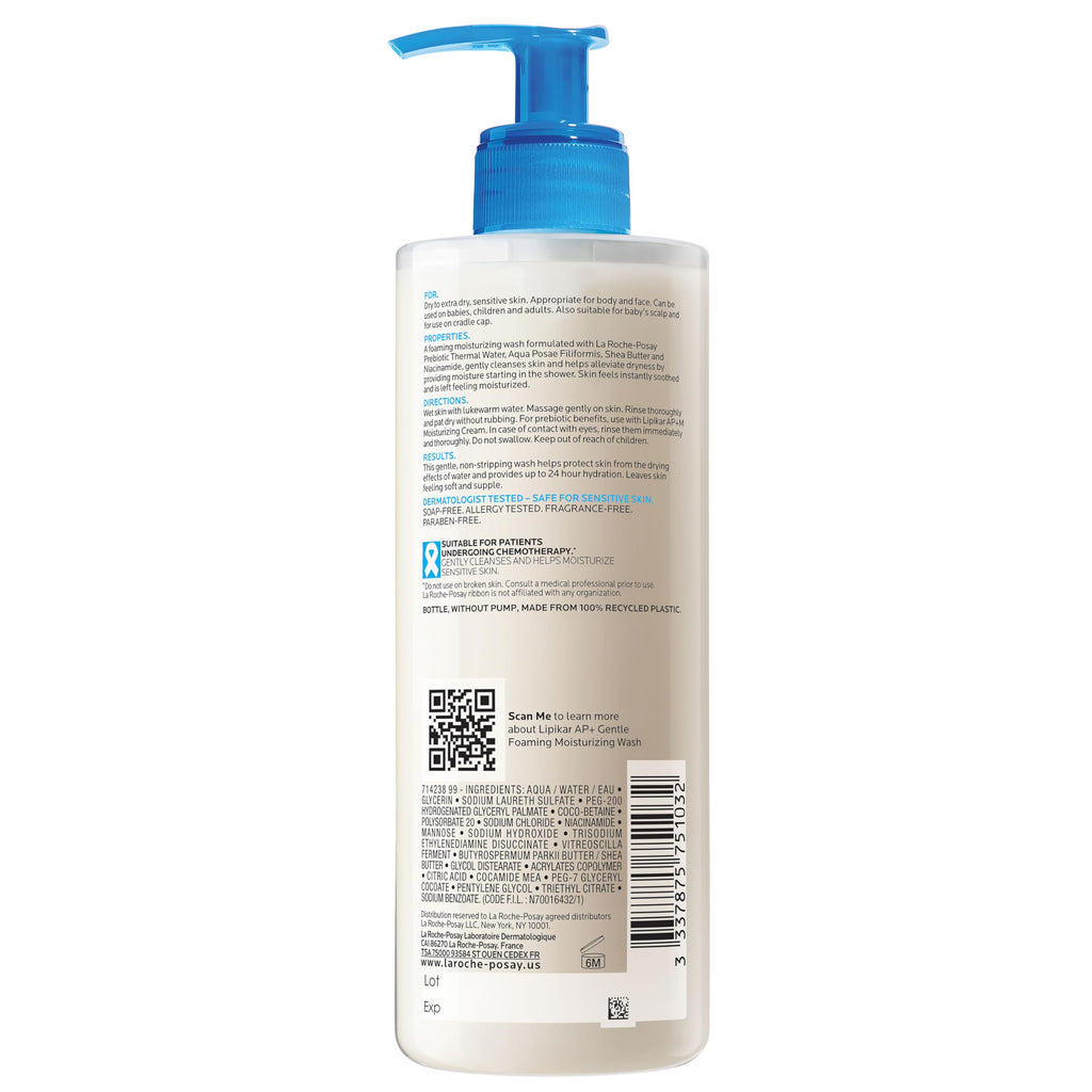 La Roche-Posay Lipikar AP+ Gentle Foaming Moisturizing Wash, Shea Butter + Niacinamide + Glycerin, Moisturizing Body Wash For Dry Skin, National Eczema Association Accepted, Dermatologist Tested