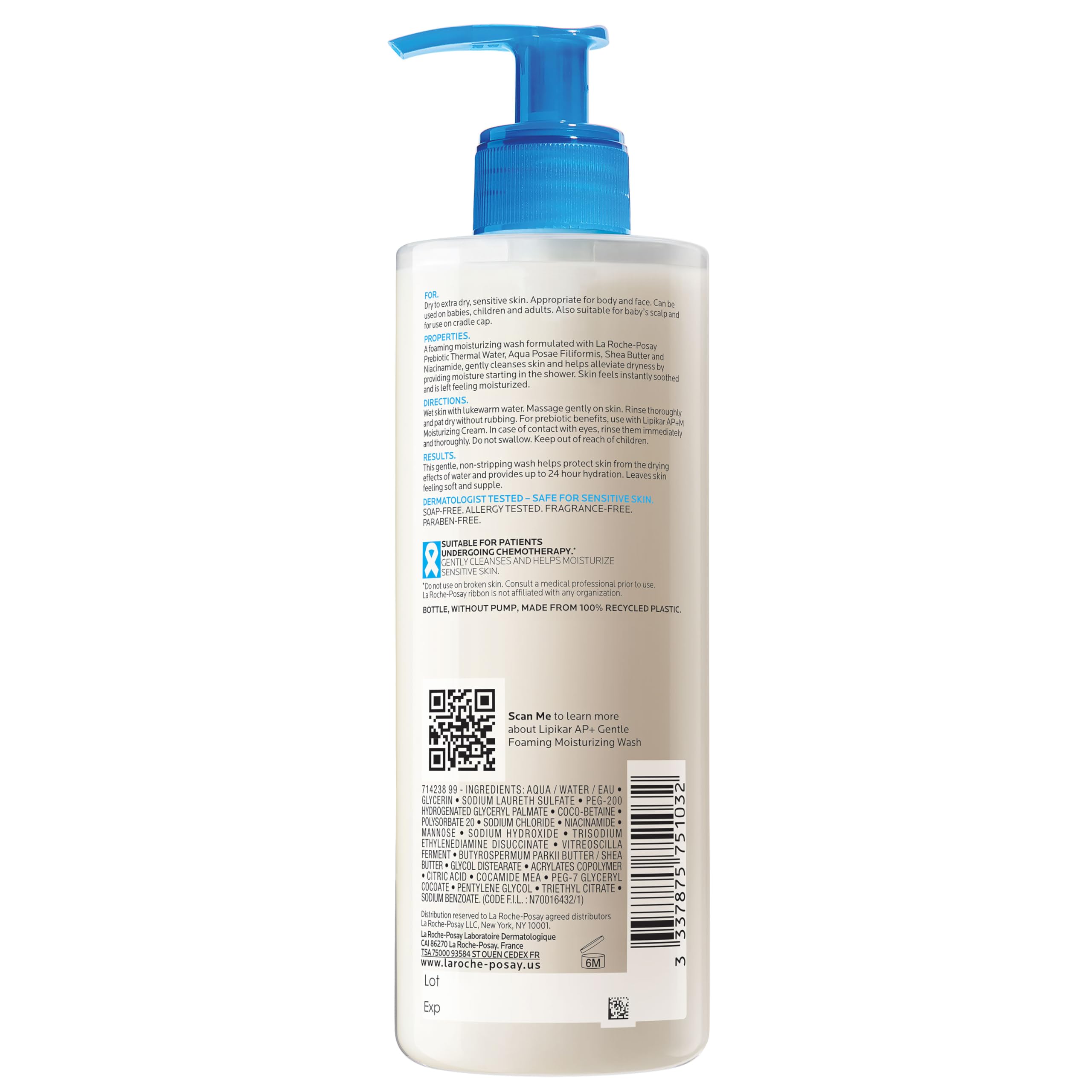 La Roche-Posay Lipikar AP+ Gentle Foaming Moisturizing Wash, Shea Butter + Niacinamide + Glycerin, Moisturizing Body Wash For Dry Skin, National Eczema Association Accepted, Dermatologist Tested