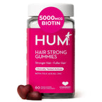 HUM Hair Strong Gummies Biotin, Zinc & Vitamin B12, Hair Growth, 60 Count | Folic Acid, Fo-Ti Root Extract, Biotin & Zinc, Vegan Strawberry Gummies, 3-Month Supply, Non-GMO