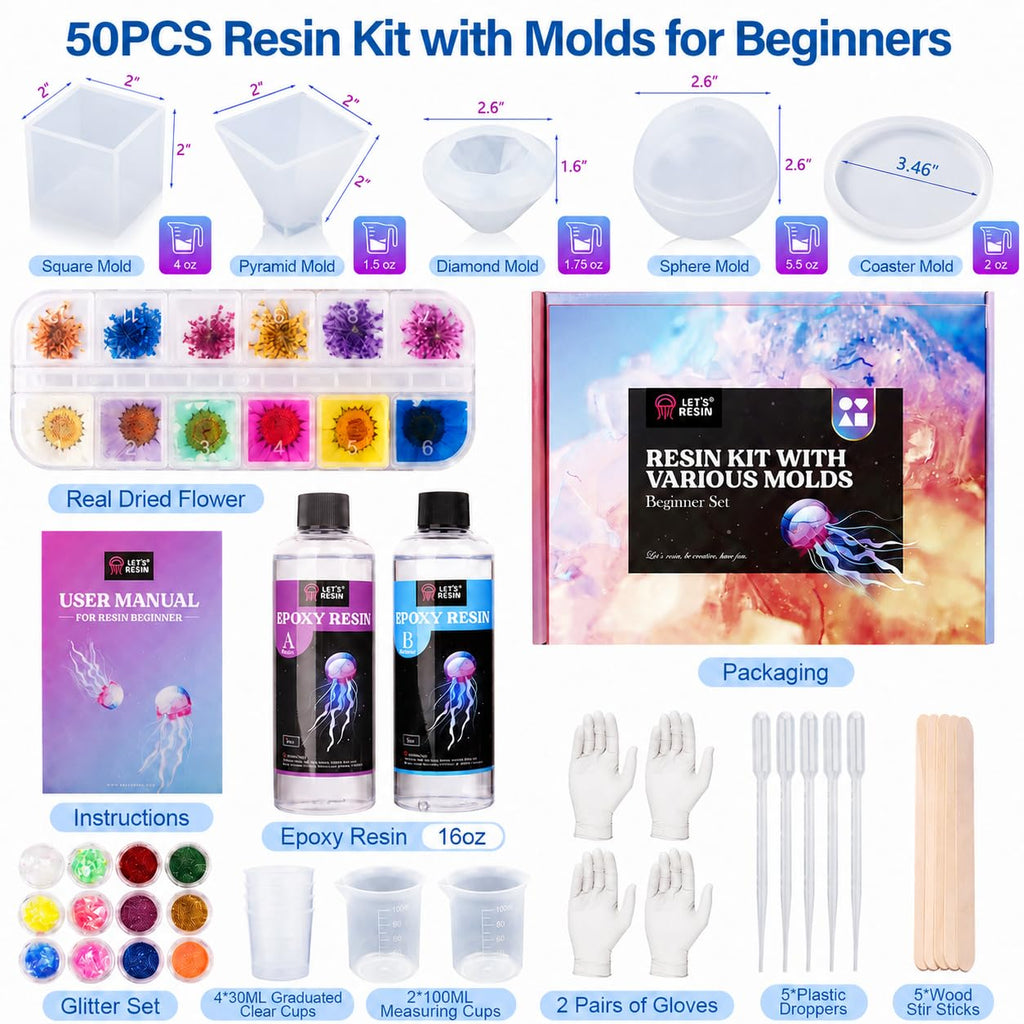 LET'S RESIN 16oz Epoxy Resin Kits and Molds Complete Set for Beginners