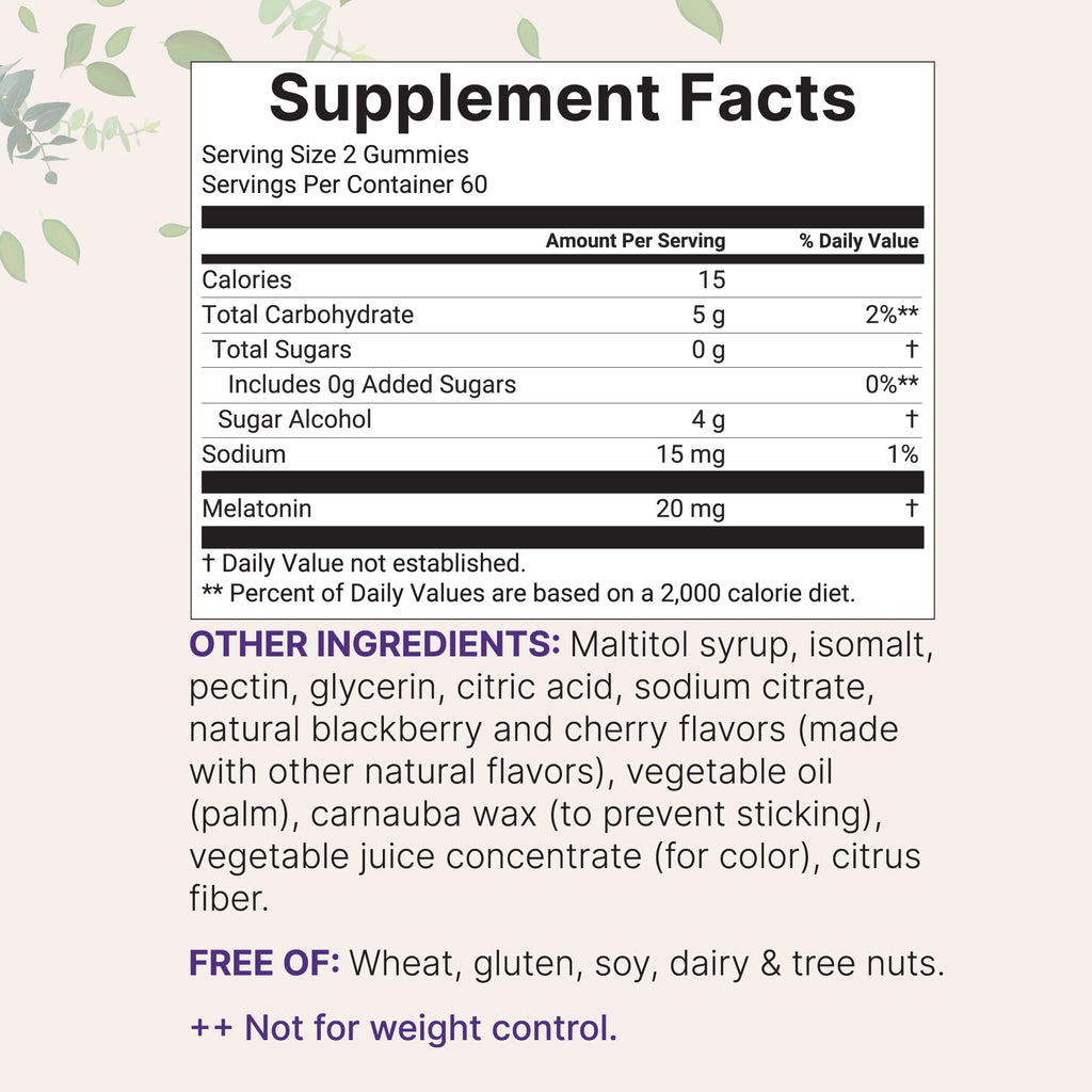 Micro Ingredients Melatonin 20mg Gummies for Adults, 120 Count | Sleep Aid 10mg Melatonin per Gummy | Sugar Free BlackBerry Cherry Flavor | No Drug + Non-Habit-Forming | Non-GMO, Gluten Free