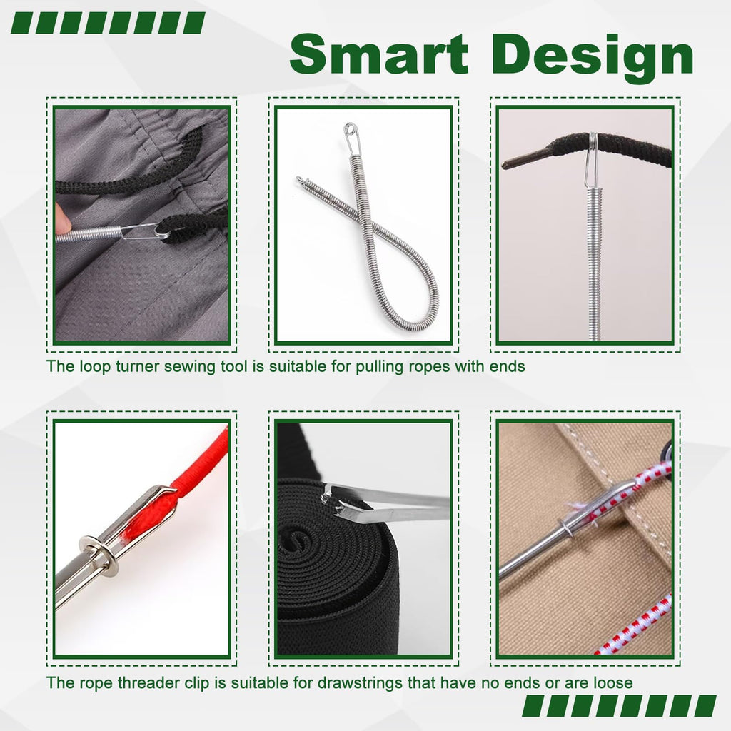 4 Pcs Drawstring Threader Tool, Stainless Steel Long Loop Turner Sewing Tools and Short Rope Threading Clips, Bodkin Sewing Tools for Easily Threading Hoodies, Jackets and Pants Ropes