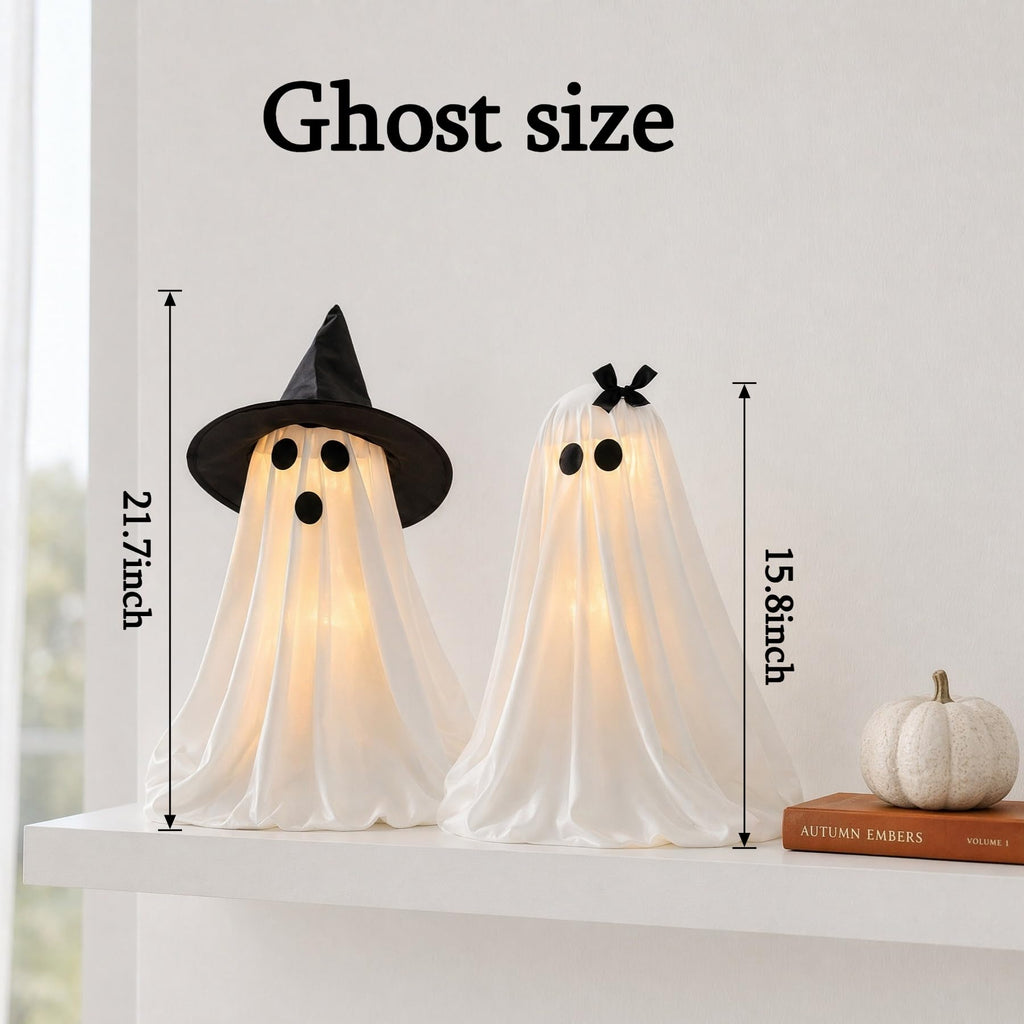 Halloween Decorations Light-Up Ghosts with Witch Hats, Indoor Ghost Decor