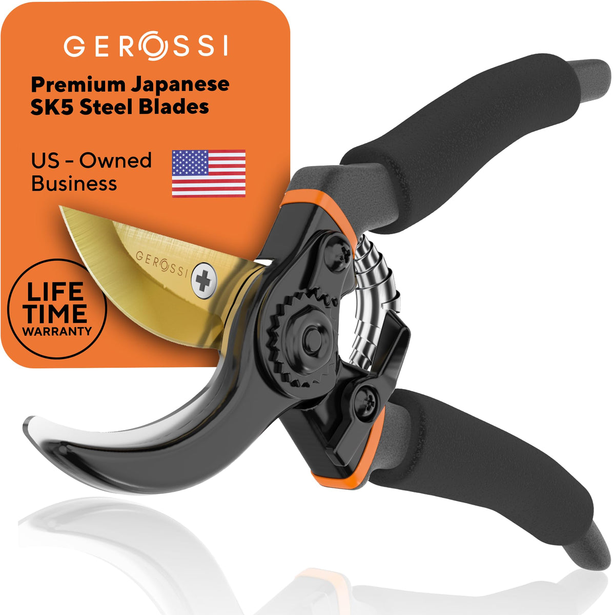 Gerossi Premium Bypass Pruning Shears for Gardening, 7" Heavy Duty Pruners