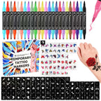 Temporary Tattoos Body Markers 24 Count 50 Temporary Tattoo Stickers 82 Stencils Skin Pens for Teen Girl Gifts Trendy Stuff Cool Birthday Gift Ideas Teens 12 13 14 15 16 17 18 Girls & Adults